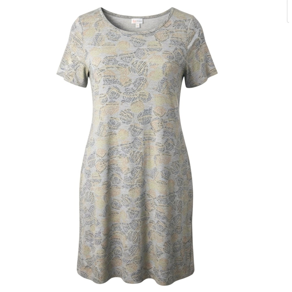 Lularoe Gray Carly Blue Yellow Geometric Print Maxi T-Shirt Dress HTF PLUS SZ 3X